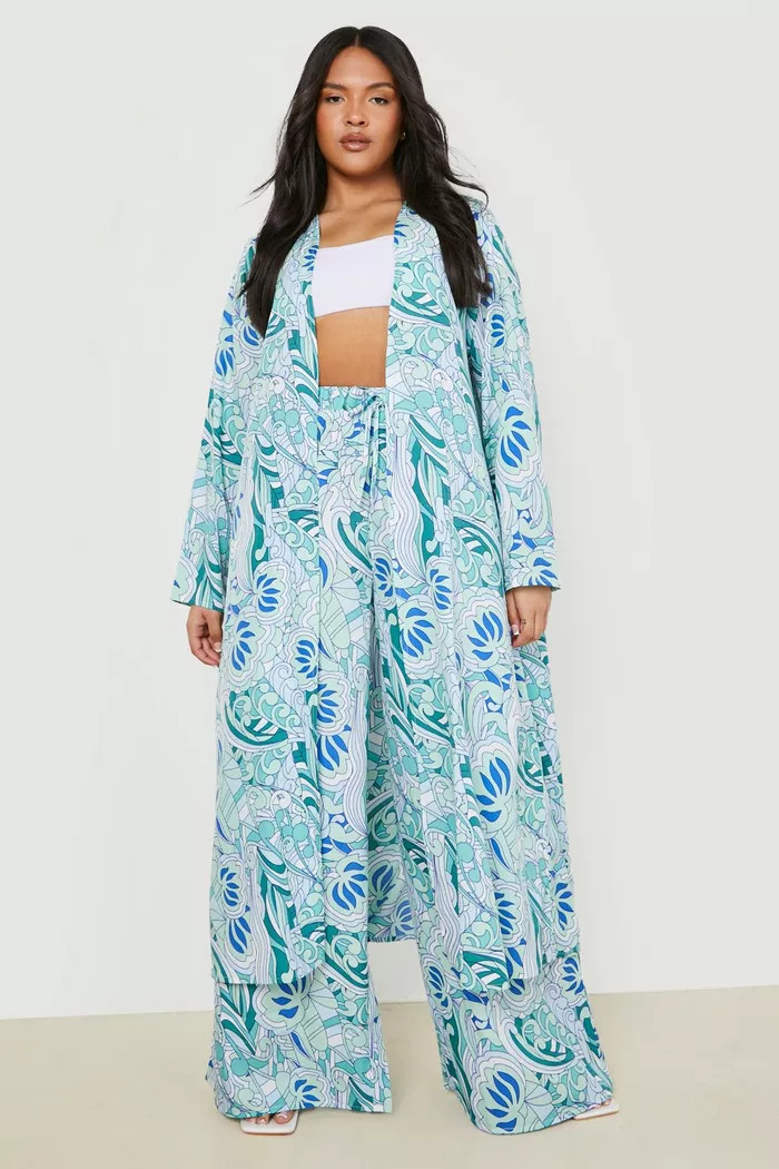 Plus Paisley Print Longline Kimono | Boohoo.com (US & CA)