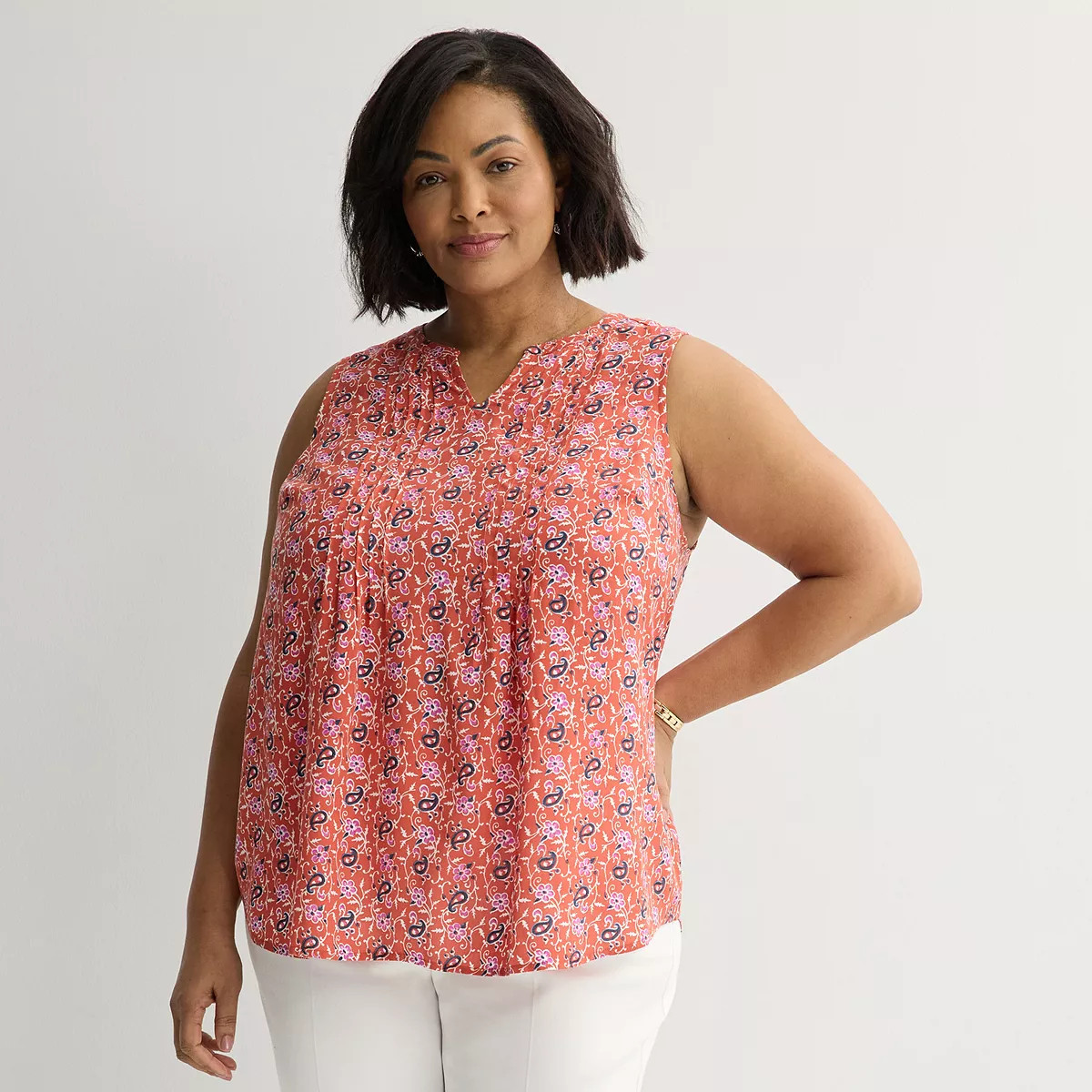 Plus Size Croft & Barrow® Pintuck Sleeveless Shell Top, Women's, Size: 2XL, Pink Stamped Tile | Kohl's
