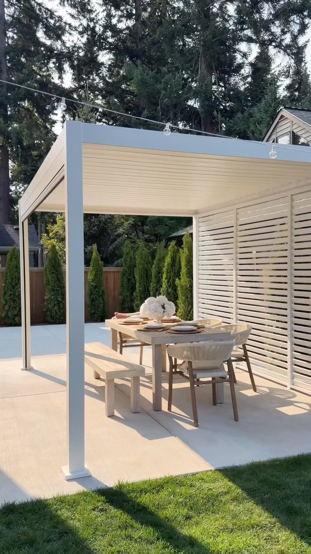 Can’t believe we installed this pergola ourselves! We have a friend that paid $1500 to get it installed so we were afraid it was going to be a lot of work. But it was pretty straightforward and everything came packaged nicely and organized. We finished the pergola itself in 4 hours!

Once we had it bolted down by our concrete guy, we added the accessories. Should I fully enclose this @miradoroutdoor pergola with two more pull down screens on the sides?! Use code TINA05 for an extra 5% off! #pergola #miradorpergola #moretoenjoy

Artificial hydrangeas, vase, placemats

#LTKsummer #LTKhome