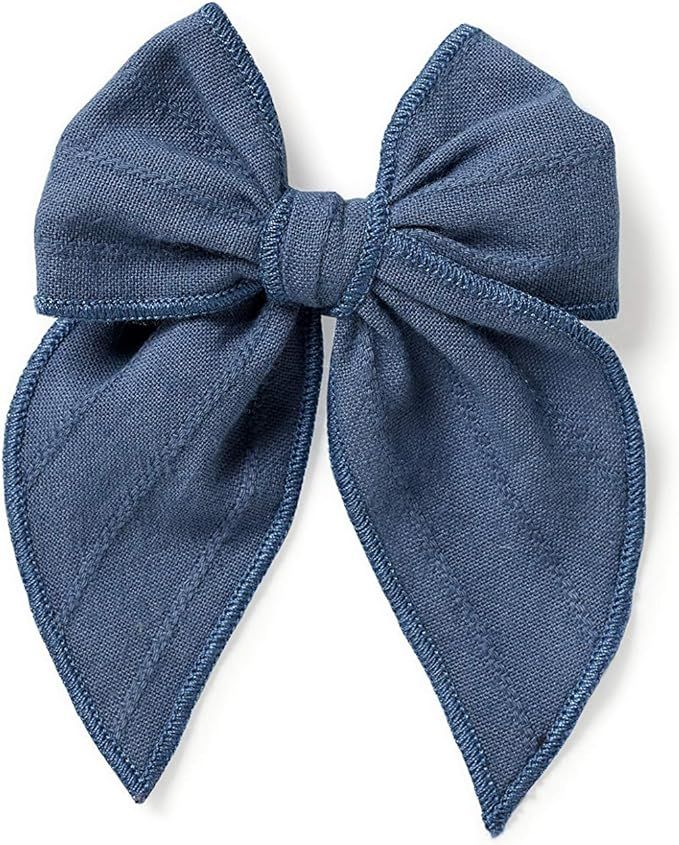 Little Poppy Co Bows, Handmade Claire Bow, Solid Embroidered Stripe (Blue, Original Clip) | Amazon (US)