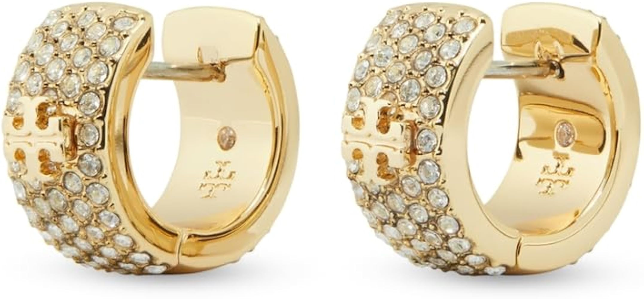 Amazon.com: Tory Burch Women's Icon Pave Huggie Earrings, Tory Gold/Crystal, One Size: Clothing, ... | Amazon (US)