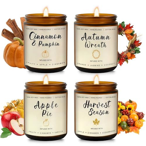 Fall Candles Gift Set – 4 Pack Scented Soy Candles for Home, Autumn Decor | Amazon (US)