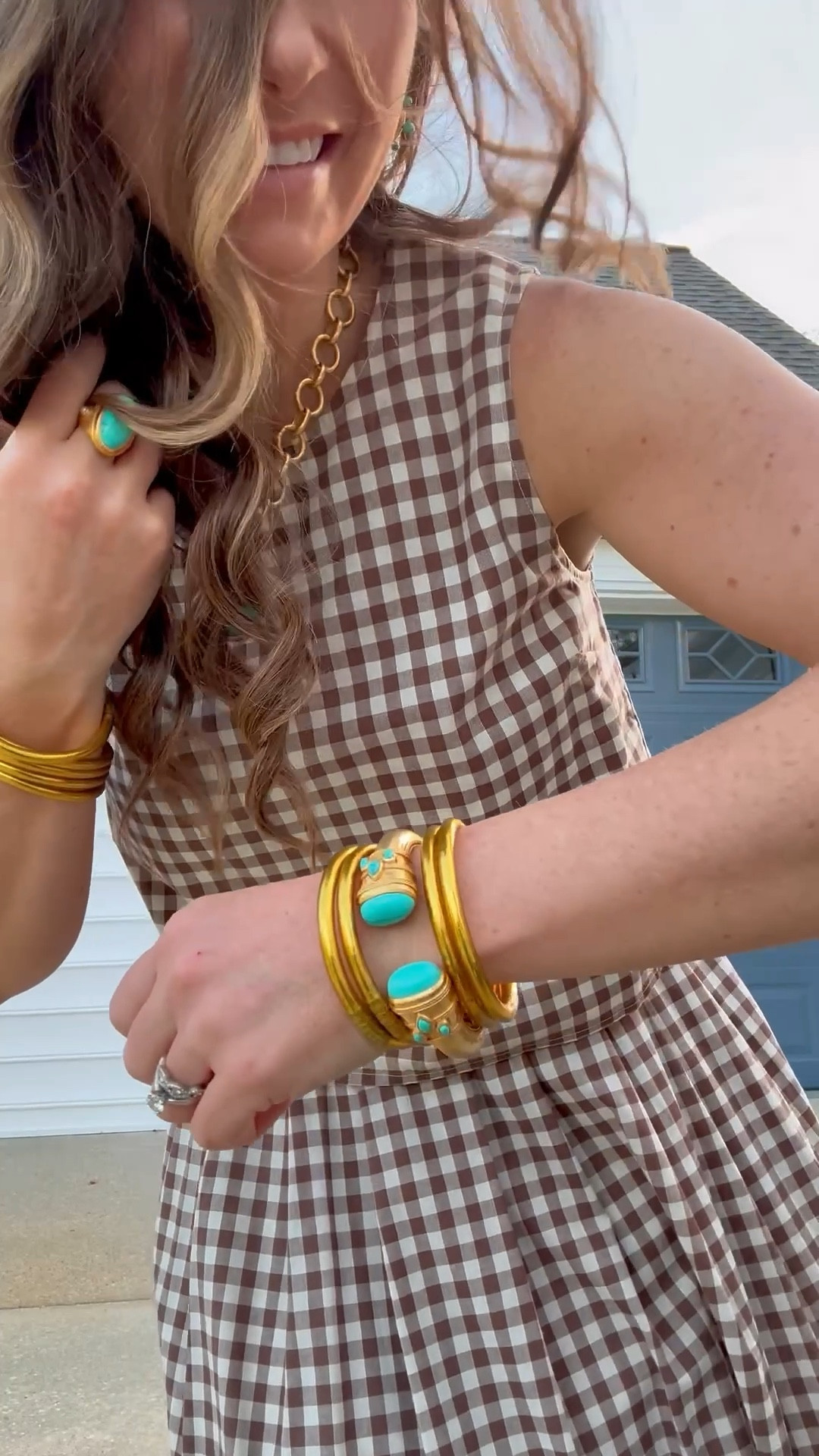 Two piece skirt sets are a must this season! Today I went for brown gingham and accessorized with turquoise pieces from Julie Vos! 

#LTKootd #LTKSaleAlert #LTKSeasonal