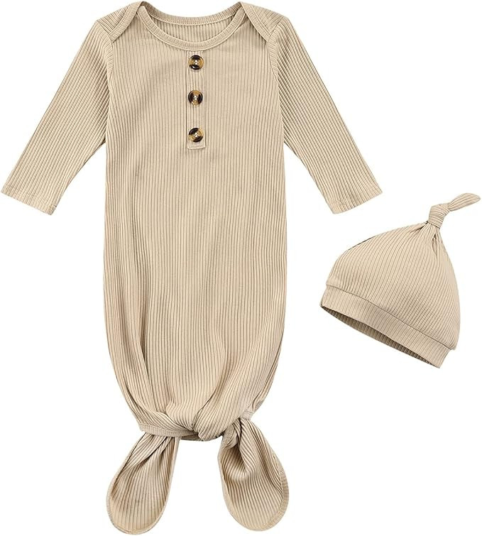 Newborn Baby Boy Girl Knotted Gowns Long Sleeve Printed Sleeping Bag Coming Home Outfit Nightgown... | Amazon (US)