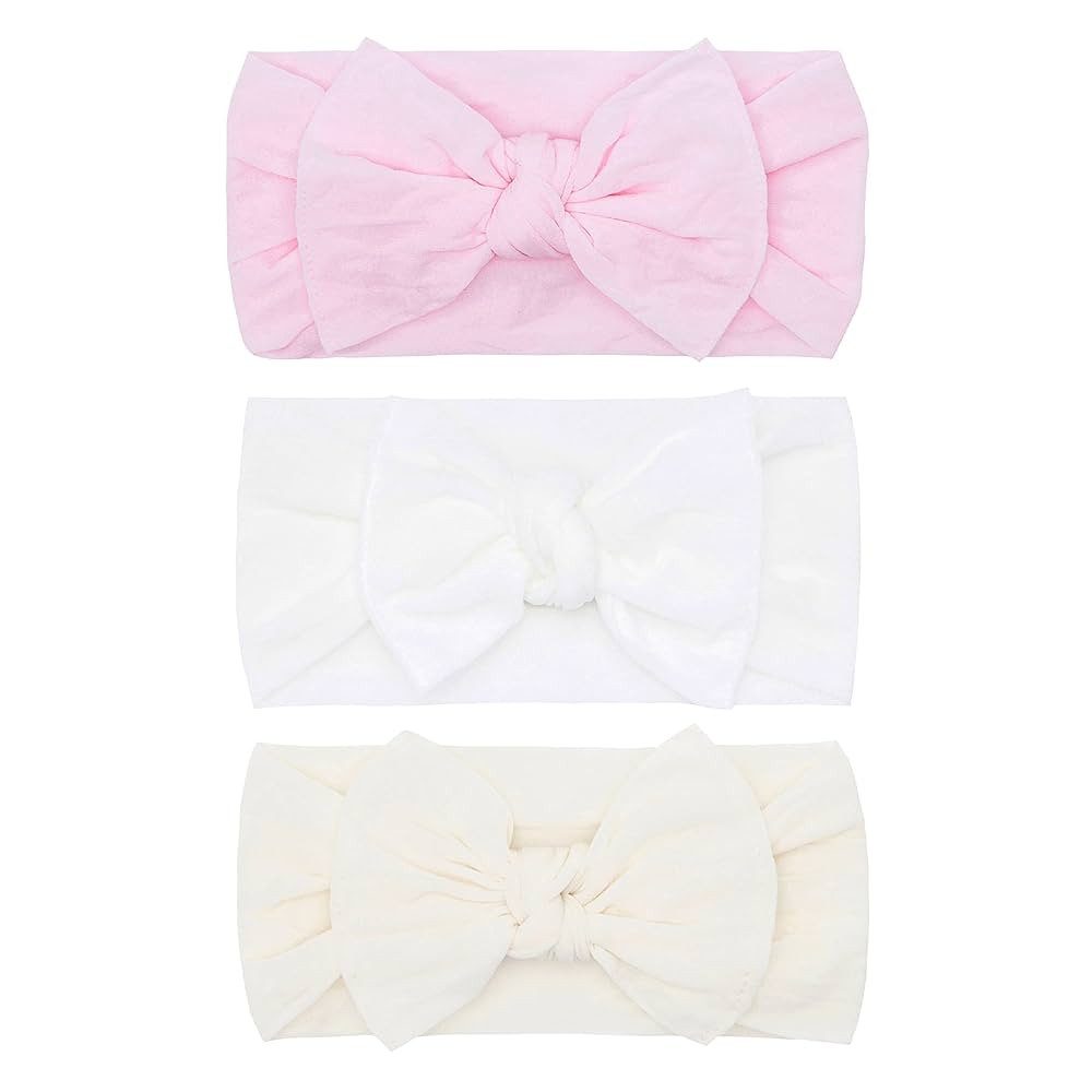 Baby Bling Bows - Newborn to Little Baby Girl Bows, 3PK CLASSIC KNOT Nylon Super Soft Stretchy To... | Amazon (US)