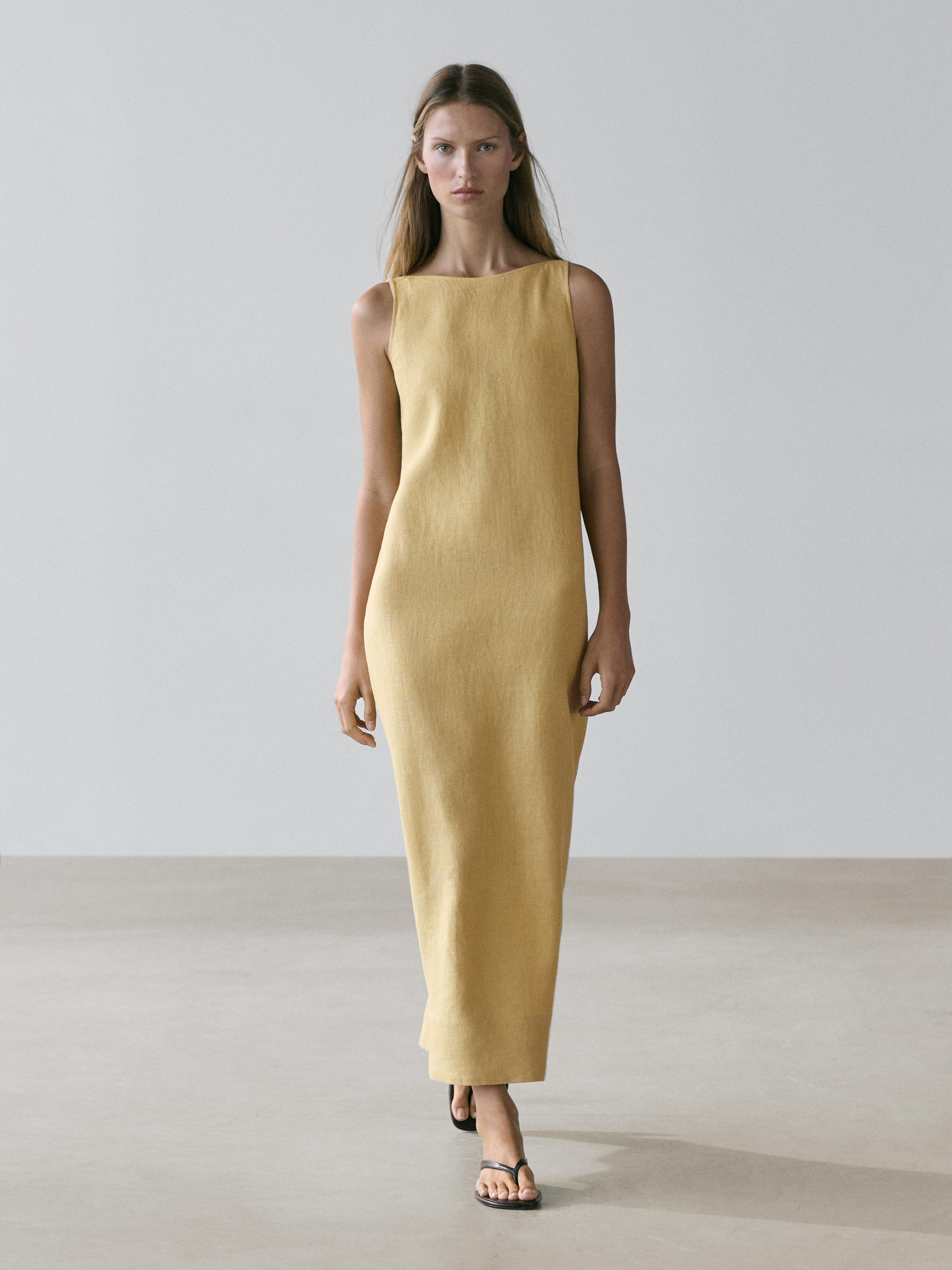Linen halter midi dress | Massimo Dutti UK