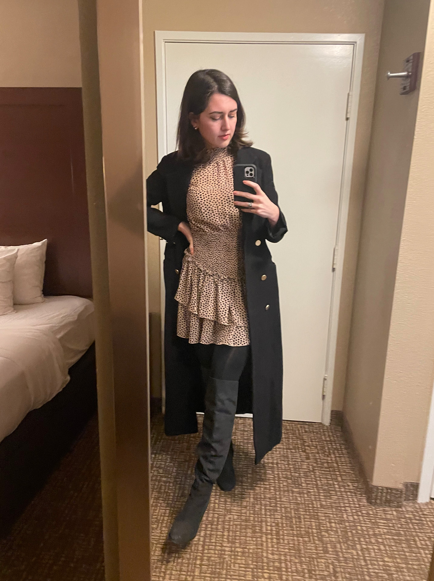 Leaning into neutral layers with this ruffled mini dress and long black coat combo 🖤
This look has become one of my go-tos for nights out or city dinners — the tiered mini dress adds movement while the knee-high boots and structured coat keep it polished. It’s the kind of outfit that always looks intentional without trying too hard.

If you’re searching for fall date night outfit ideas, mini dress and over-the-knee boot outfits, or elevated neutral fall looks, I linked this full outfit and similar styles on my LTK 🤎

#LTKstyle #LTKfallfashion #LTKfinds #falloutfitideas #LTKAlaska #neutraloutfit #LTKunder150 #citystyle #ootdinspo 

 #LTKHoliday #LTKSeasonal #LTKTall