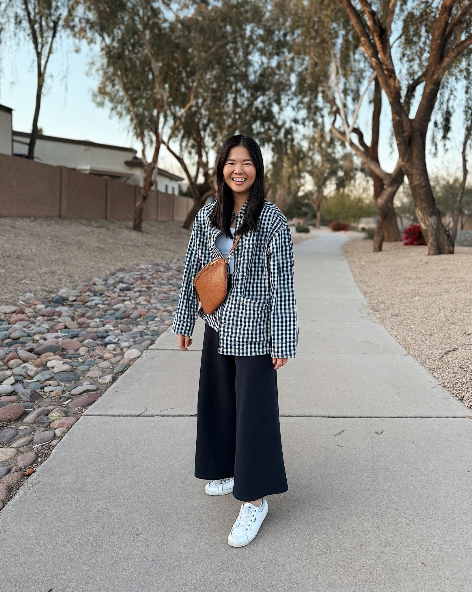 Comfy weekend outfit:

• @Target navy gingham chore jacket (XS): Runs very oversized, but I love how it creates an effortlessly cool girl outfit.

• @Spanx  AirEssentials wide leg pants (XS): I’ve had these lounge pants for 3+ years now – they’re perfect for travel, WFH, running errands, or hanging out at home.

• @Gigi New York Beck sling bag: Obsessed! The leather and color is beautiful. Perfect mom bag if you’re looking to elevate your outfit.

• Keds sneakers (TTS): My tried and true white sneakers that I reach for 90% of the time. So comfy, lightweight and goes with everything.

Cool mom outfit, cool outfit, loungewear, chore coat, millnial outfit, Gen Z outfit.

#LTKPetite #LTKmomlife