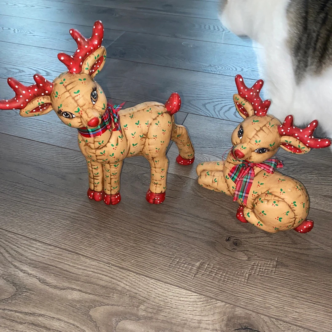 Vintage 2 Kimple Ceramic Mold Christmas Reindeer Deer Figurines Hand-painted - Etsy | Etsy (US)