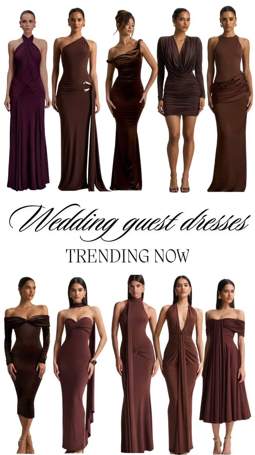 Spring brown chocolate Wedding Guest Outfits – Trendy Evening Maxi Dresses by ShowpoCurated edit of elegant spring wedding guest dresses featuring flattering silhouettes, soft satin fabrics, and timeless evening long dresses perfect for formal celebrations.This selection includes:• satin halter maxi dress• off shoulder evening gown• cowl neck midi dress• draped floor length dress• pastel spring formal dress• split front elegant maxiThese evening long dresses are ideal for:spring wedding outfitsformal wedding guest attireblack tie spring weddinggarden ceremony lookssunset reception dressesLightweight fabrics and romantic tones make them perfect for outdoor weddings, destination celebrations, and luxury spring events. Think soft pastels, champagne satin, classic black, and elegant neutrals.If you’re looking for elevated spring wedding guest outfits with modern silhouettes and timeless details, these styles are perfect for ceremony-to-reception transitions.

#LTKWedding #LTKgrwm #LTKootd
