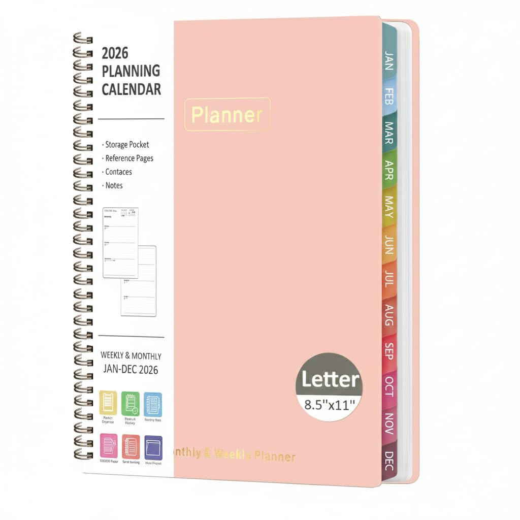 2026 Planner, 8.5" x 11" Weekly and Monthly Large Calendar Planner, Letter Size, Jan - Dec 2026, ... | Amazon (US)