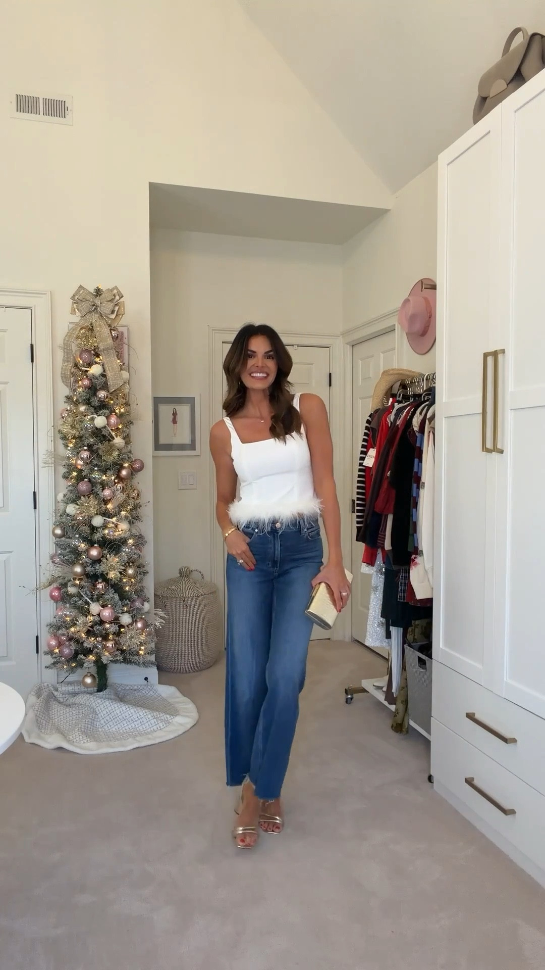 Love the feather detail on this top! Can dress this up with boots or heels!  🤍

Linked a similar clutch below! 

#LTKHoliday #LTKSeasonal #LTKGiftGuide