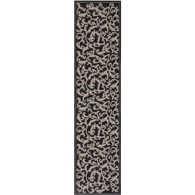 Courtyard CY2653 UV & Stain Resistant Non-Shedding Power Loomed Indoor/Outdoor Runner Rug- Black/Sand - 2'3"x10' - Safavieh | Target