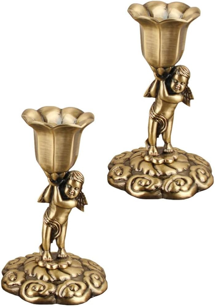 Housoutil 2PCS Cherubs Angels Statue Candle Holder Vintage Pillar Candle Stick Holders Metal Tape... | Amazon (US)