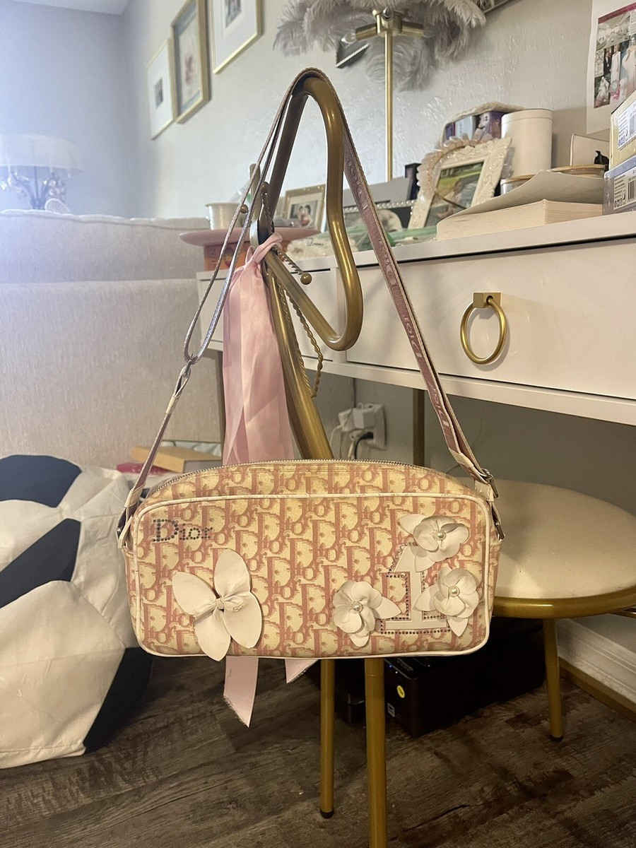 Vintage Dior Pink Logo Camera Bag with white 3D Butterflies - December 2003 | eBay US