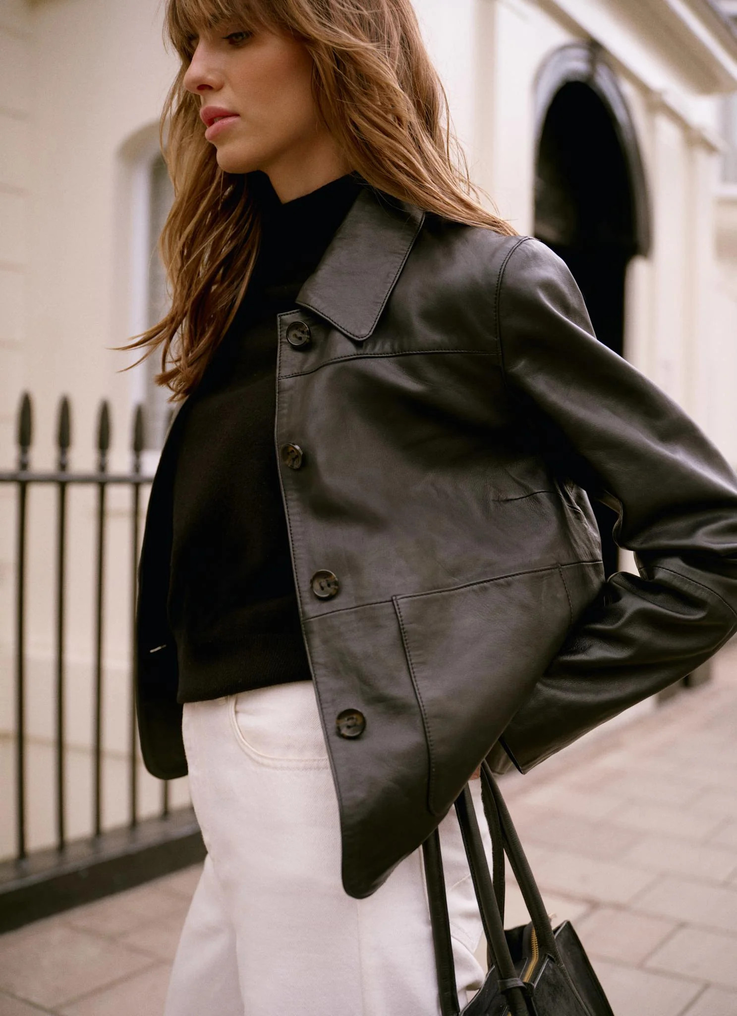 Black Leather Pocket Detail Jacket | Mint Velvet