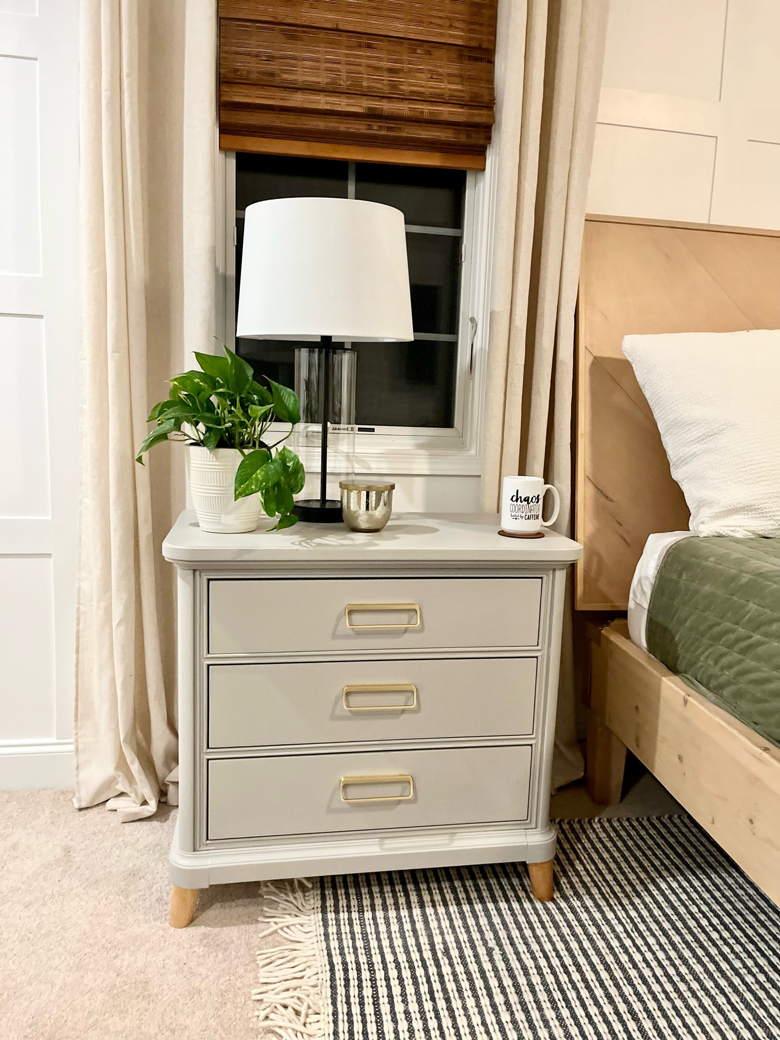 These nightstands are actually small dressers that I added legs to! We have a long bedroom, with plenty of space for big nightstands. Searching "nightstand" never revealed anything that I liked. But with a dresser 🤩 now we've the size and space we need! 

Bedroom, bedding, black metal lamp, neutral decor, coffee table, bamboo blinds, linen curtains, brass decor, gold decor, bed side table, home

#LTKfamily #LTKhome