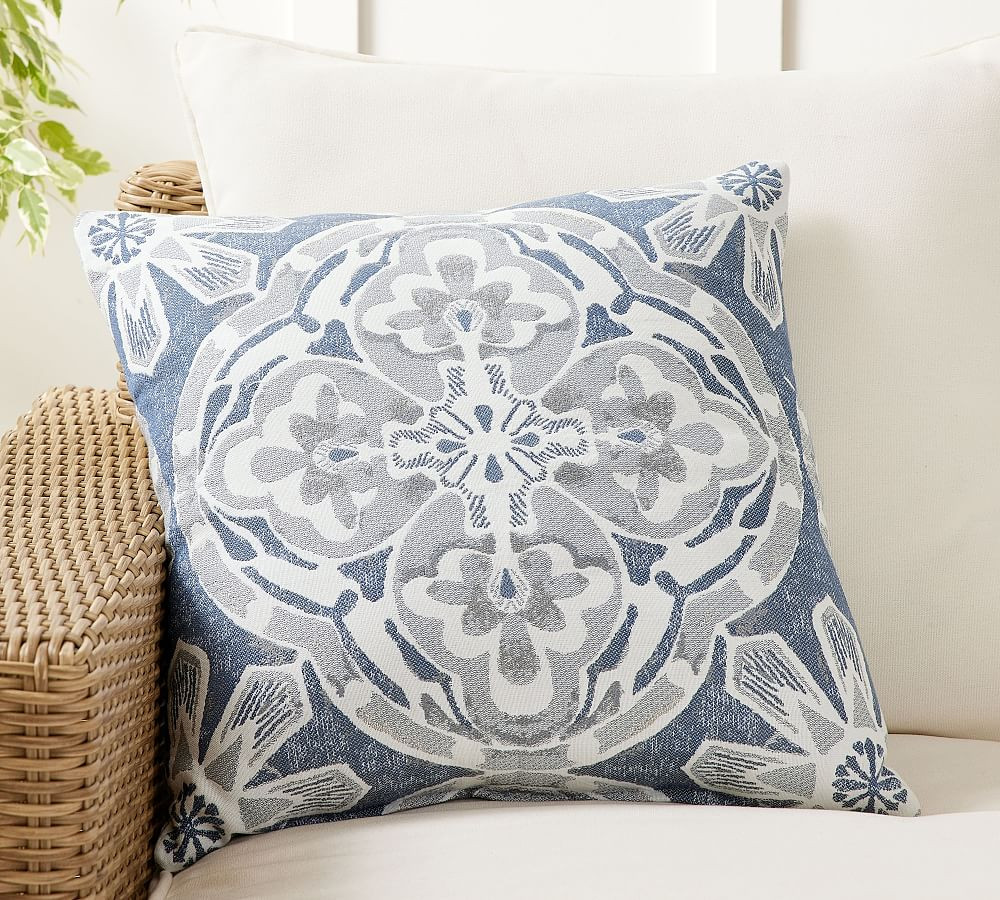 Sunbrella® Watercolor Medallion Outdoor Pillow | Pottery Barn (US)