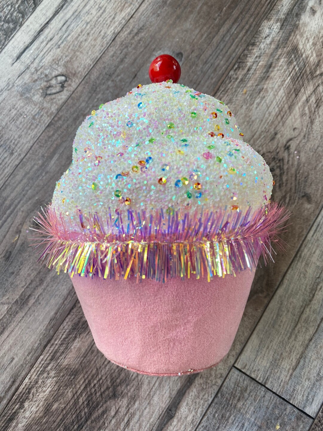 7” Cupcake Ornament, Tinsel Cupcake, Sprinkles, Sweets, Pink Cupcake - Etsy | Etsy (US)