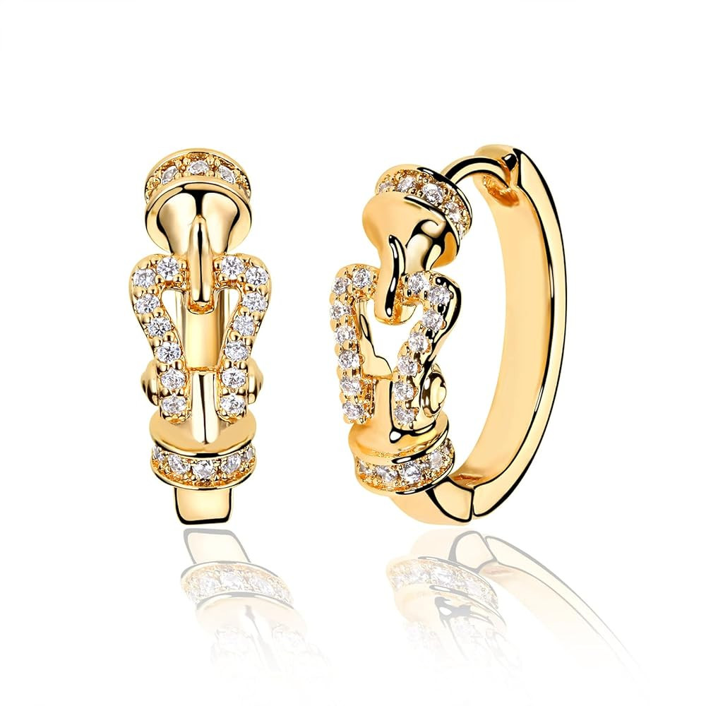 MTMY Huggie Hoop Earrings 14K Gold Plated Cubic Zirconia Dainty Simple Cute Beads Elegant CZ Circ... | Amazon (US)