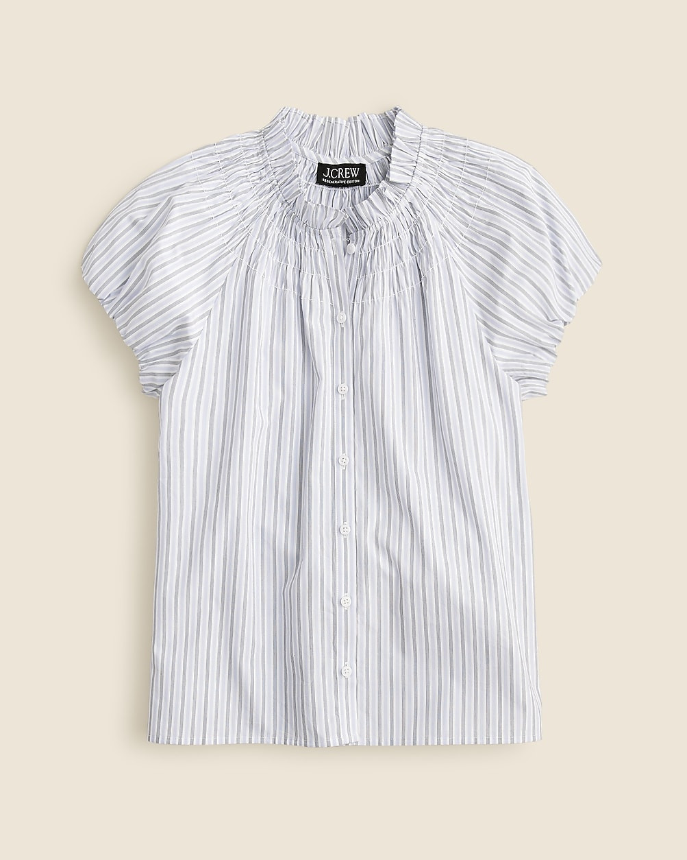 Smocked-neck top in striped cotton poplin | J. Crew US