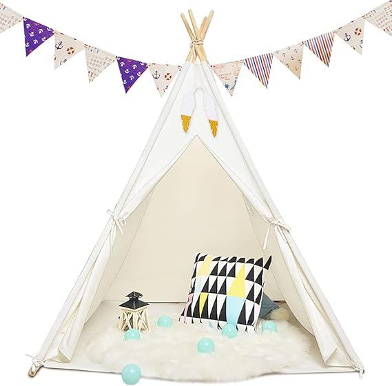 Sisticker Teepee Tent for Kids with Floor Mat+Feathers+ Bunting+Carry Bag- Kids Gifts for Girls a... | Amazon (US)