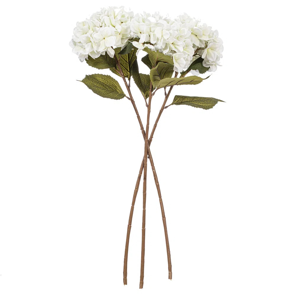 32.5" White Hydrangea Stem  (Set of 3) | Wayfair North America