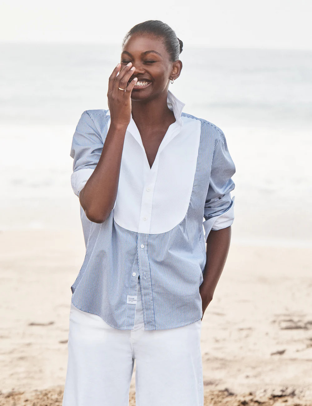 EILEEN TUXEDO Blue and White Stripe, Italian Superluxe | Frank & Eileen