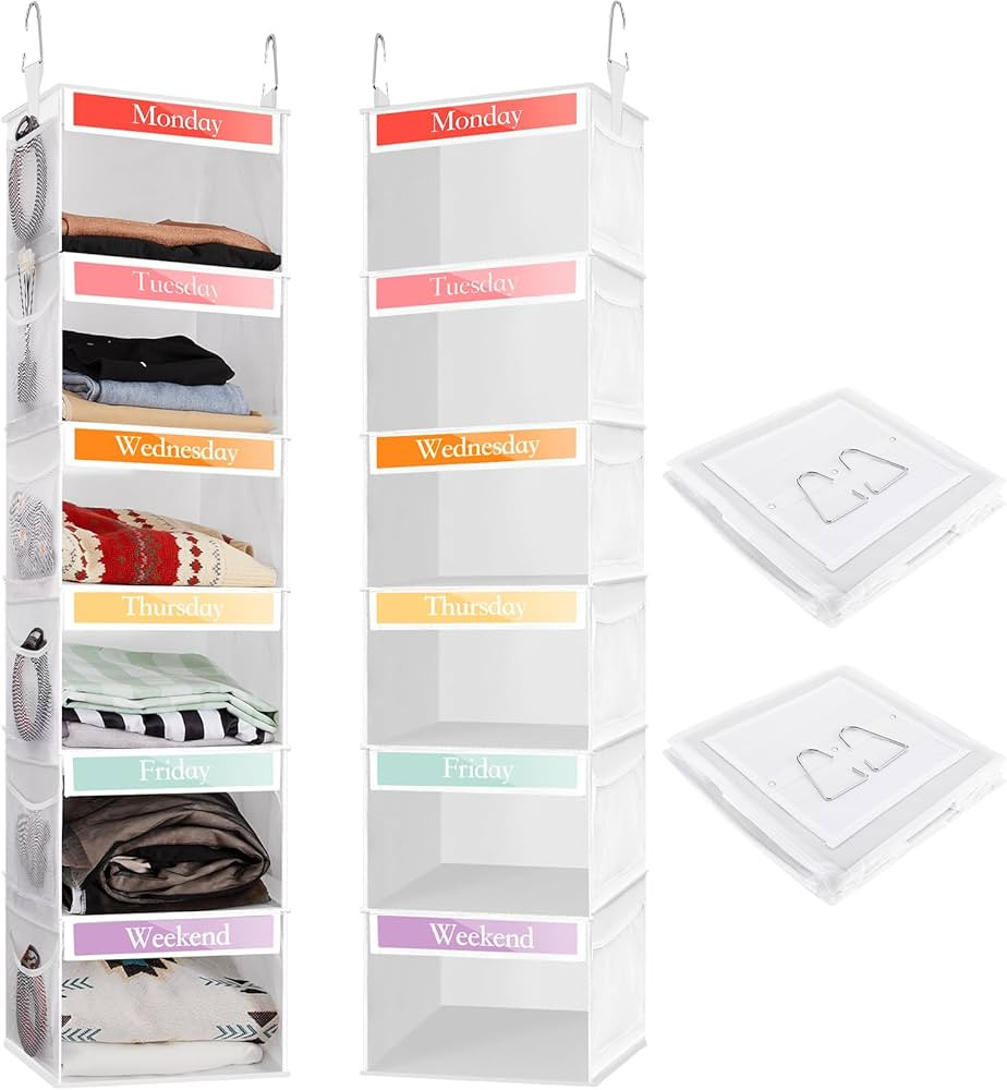 Amylove 2 Pack 6 Weekly Shelf Hanging Closet Organizer Kids Closet Organizer Clothes Storage Orga... | Amazon (US)