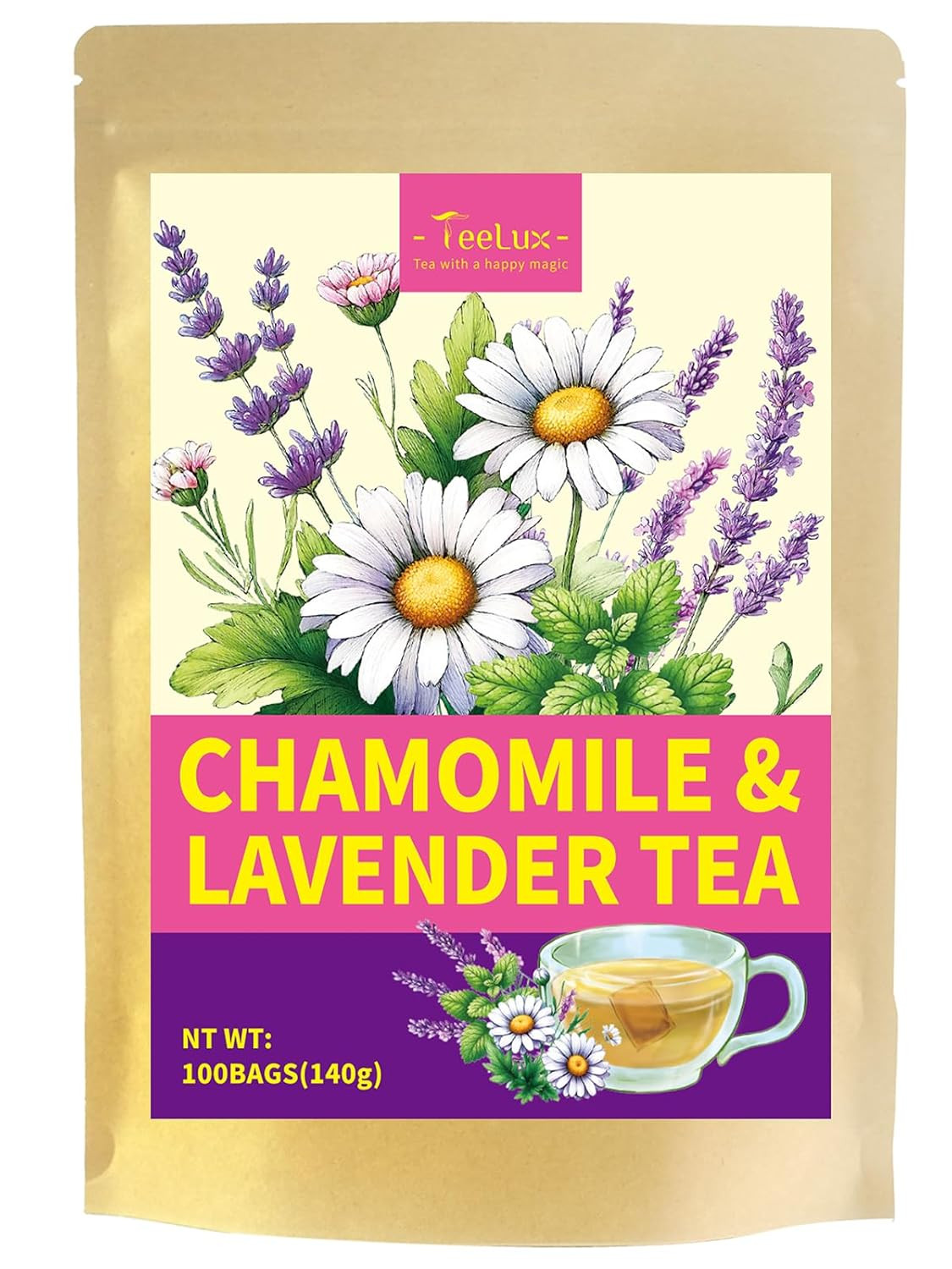 TeeLux Chamomile Lavender Tea Bags, Chamomile & Lavender & Lemon Balm Herbal Tea, Caffeine Free, ... | Amazon (US)
