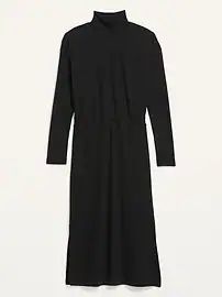 Waist-Defined Rib-Knit Turtleneck Long-Sleeve Dress for Women | Old Navy (CA)