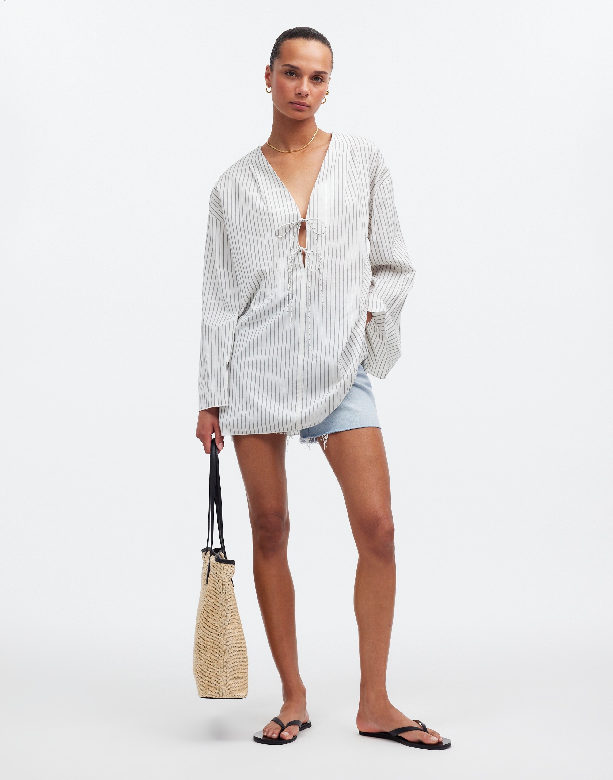 Tie-Neck Cover-Up Tunic in Stripe | Madewell