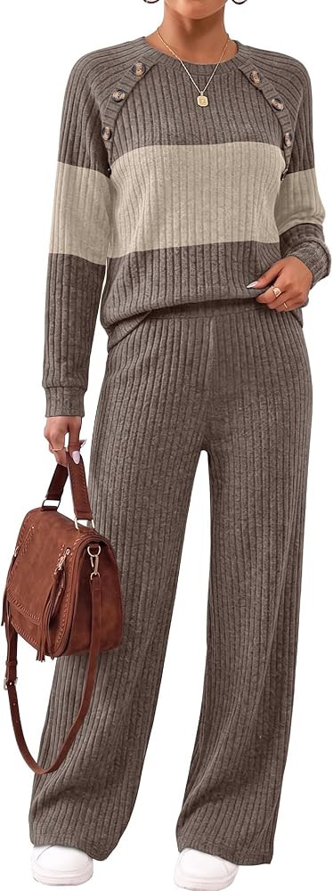 WIHOLL Lounge Sets for Women 2 Piece Button Fall Outfits Airport Sweater | Amazon (US)