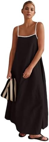 CHARTOU Women Summer Spaghetti Straps Linen Sleeveless Maxi Long Flowy Dress | Amazon (US)