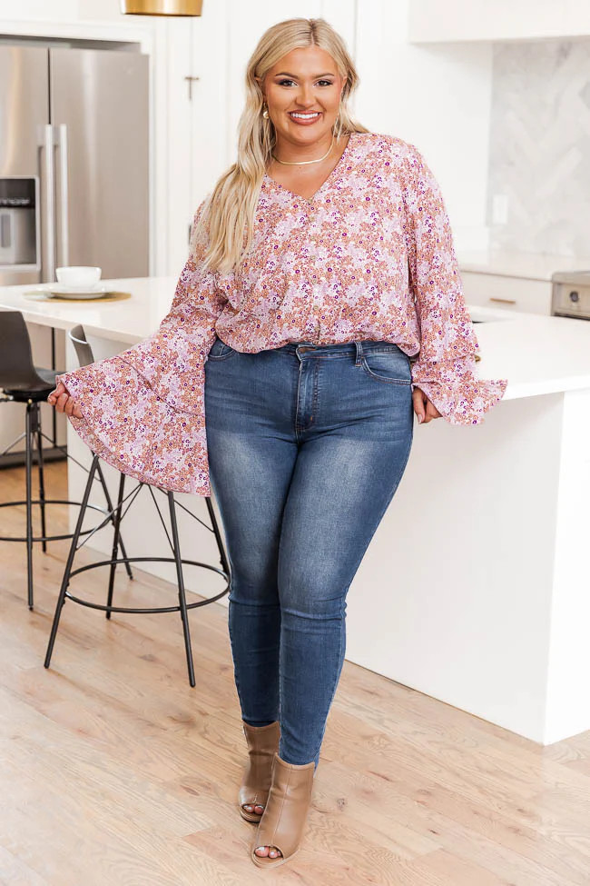 Win My Heart Pink Floral Bell Sleeve Bodysuit | Pink Lily