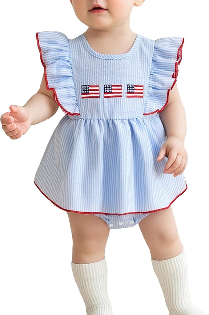 4th Of July Baby Girl Outfits My First Fourth Of July Onesie Use Bubble Romper Newborn Dress Smoc... | Amazon (US)