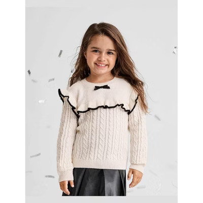 The Children's Place Toddler Girls Long Sleeve Bow Ruffle Cable Knit Sweater | Target