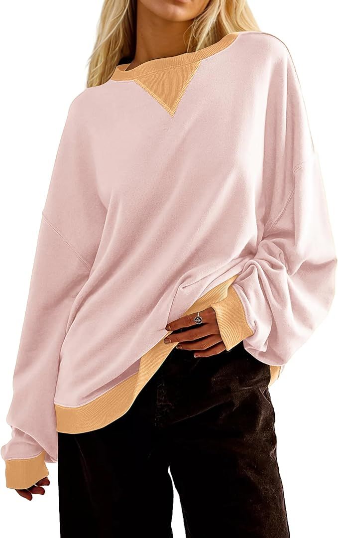 Women's Color Block Oversized Sweatshirt Crew Neck Long Sleeve Loose Fit Pullover Top Casual Swea... | Amazon (US)