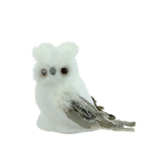 7.25" Sparkling White and Brown Horned Owl Christmas Tabletop Decoration | Bed Bath & Beyond
