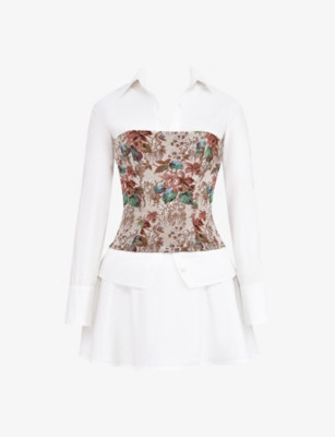 Jacquard-bodice long-sleeve cotton mini dress | Selfridges
