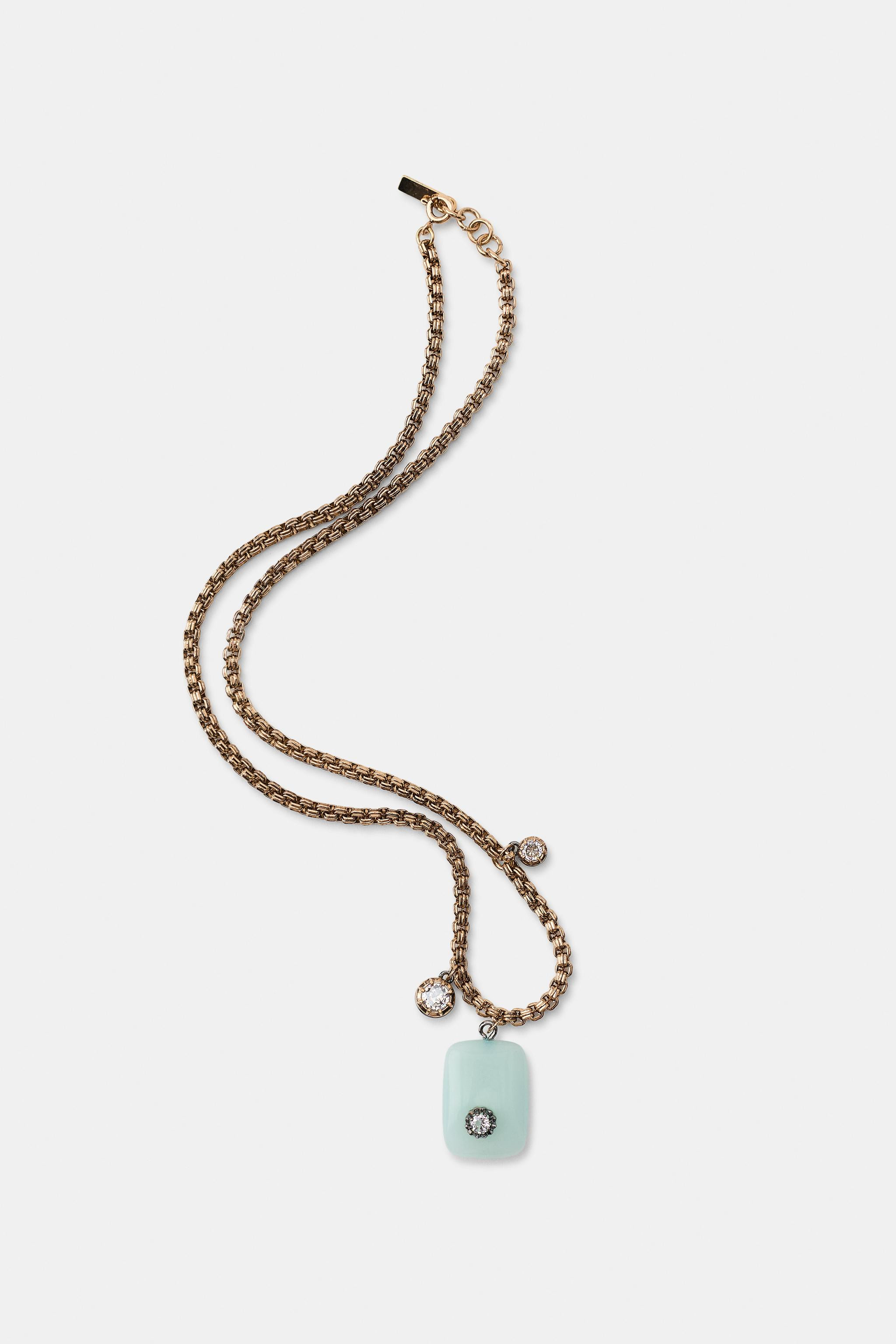 METALLIC STONE AND RHINESTONE NECKLACE | Zara US