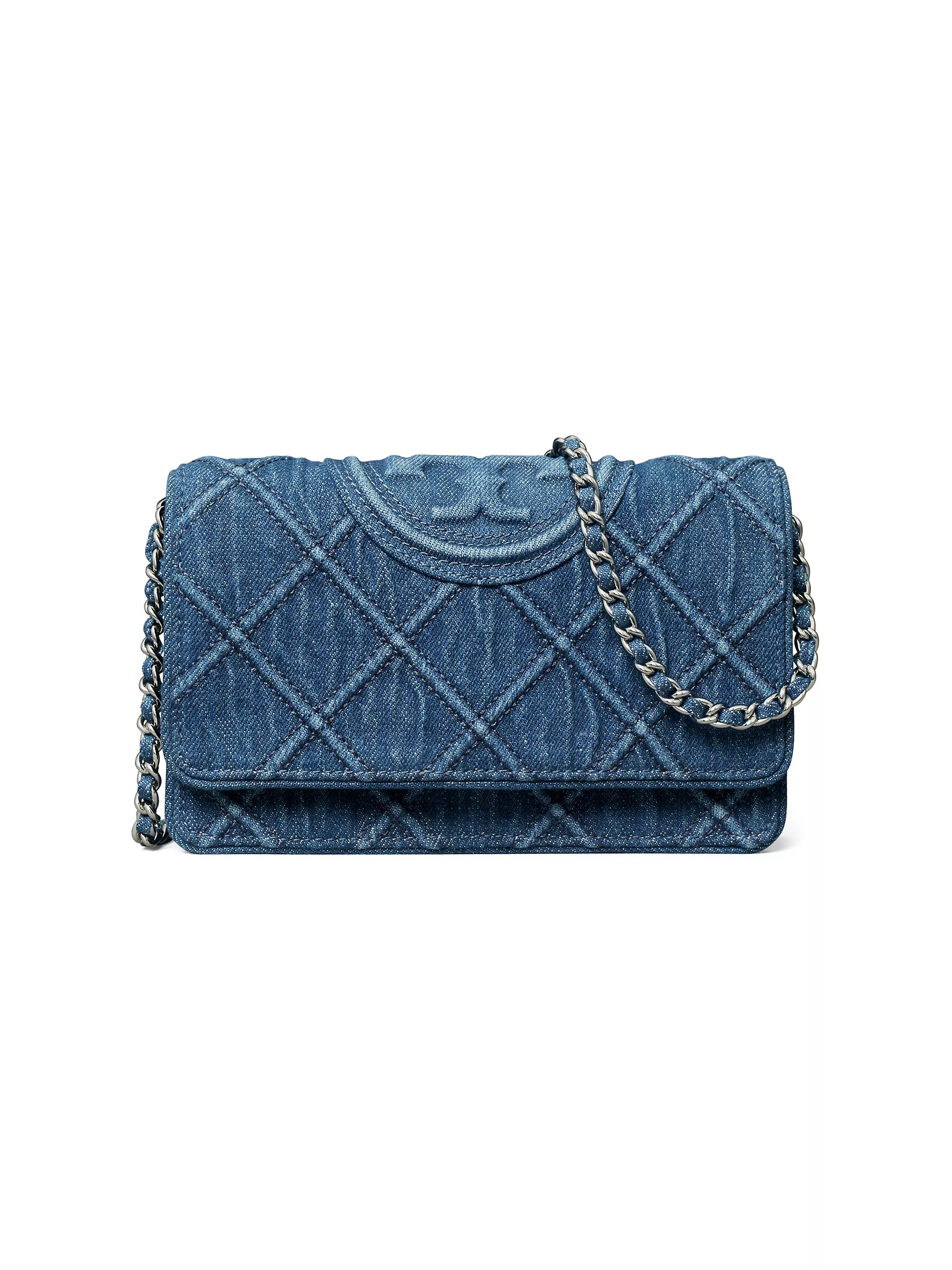 Shop Tory Burch Fleming Denim Chain Wallet | Saks Fifth Avenue | Saks Fifth Avenue