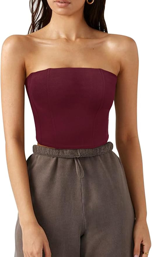REORIA Women's Sexy Tube Tops Strapless Corset Crop Tops Basic Backless Zip Back Bustier | Amazon (US)