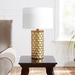 Silverwood Furniture Reimagined Hive Gilded 21 in. Gold Table Lamp with Linen Shade-CPLT1367-COM ... | The Home Depot