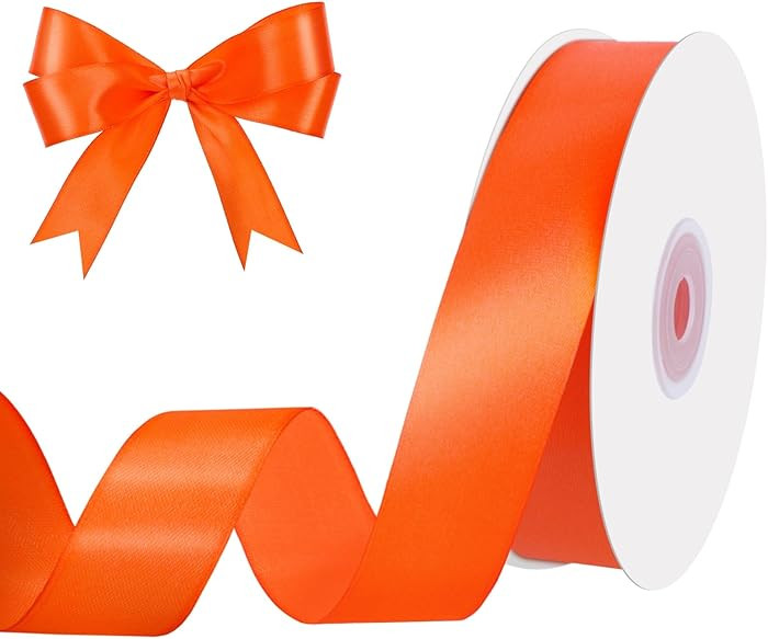 Orange Ribbon 1 Inch 50 Yards Orange Satin Ribbon for Hair Bows Handmade Roses Crafts Gift Wrappi... | Amazon (US)
