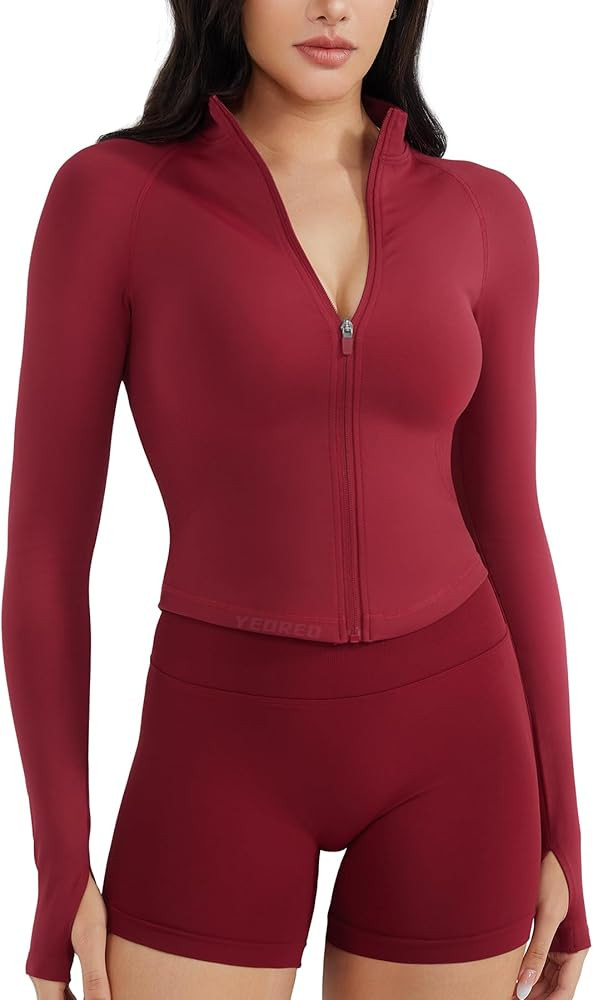 YEOREO SoftHue Women's Athletic Jacket Cropped Long Sleeve Workout Top Zip Up Gym Compression Shi... | Amazon (US)