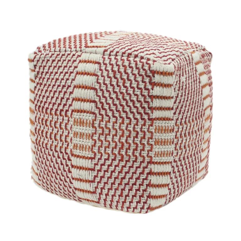 Noble House Outdoor Handcrafted Boho Water Resistant Cube Pouf, Red and Orange - Walmart.com | Walmart (US)