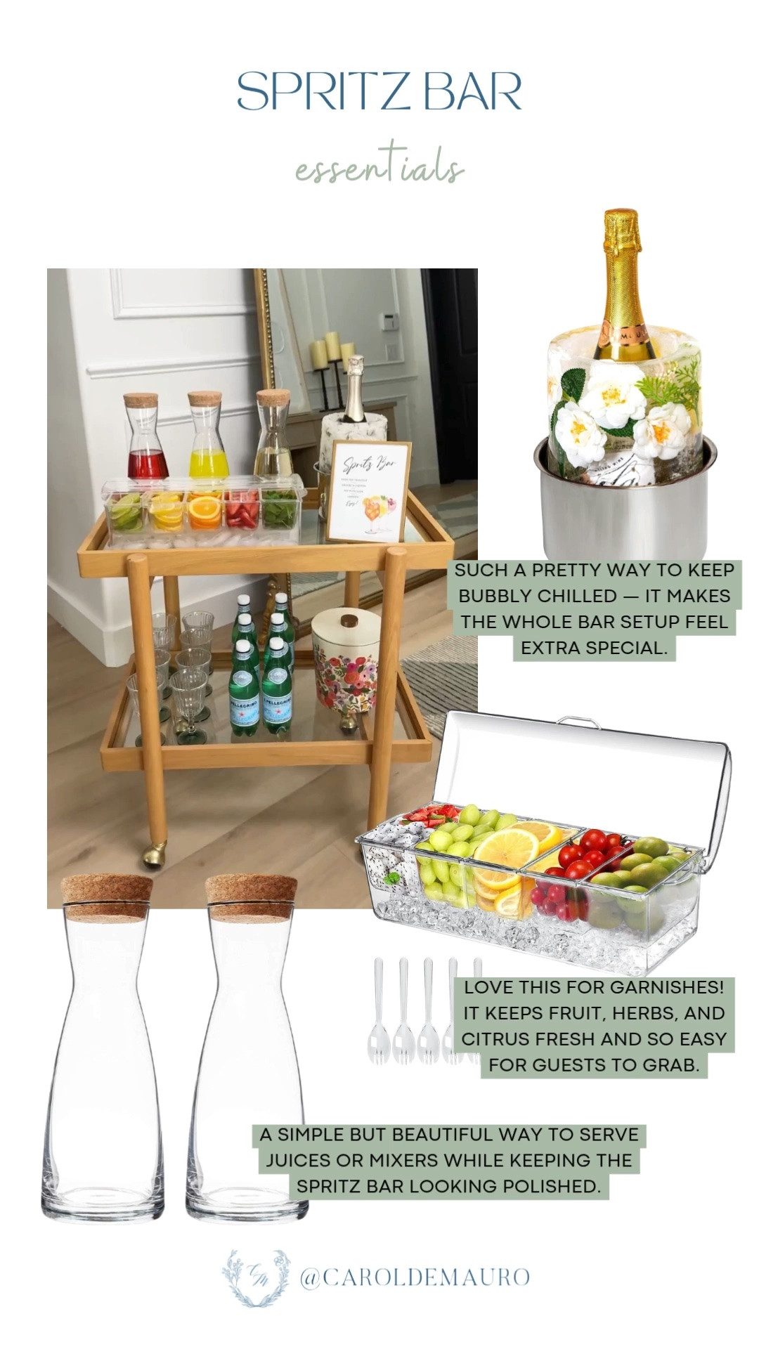 spritz bar, summer hosting, drinks station, party idea, hosting essentials, bar cart, wine bucket, carafe with lid, acrylic garnish container

#LTKHome #LTKfoodie