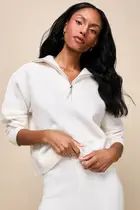 Luxurious Comfort Ivory Waffle Knit Quarter-Zip Pullover Sweater | Lulus (US)