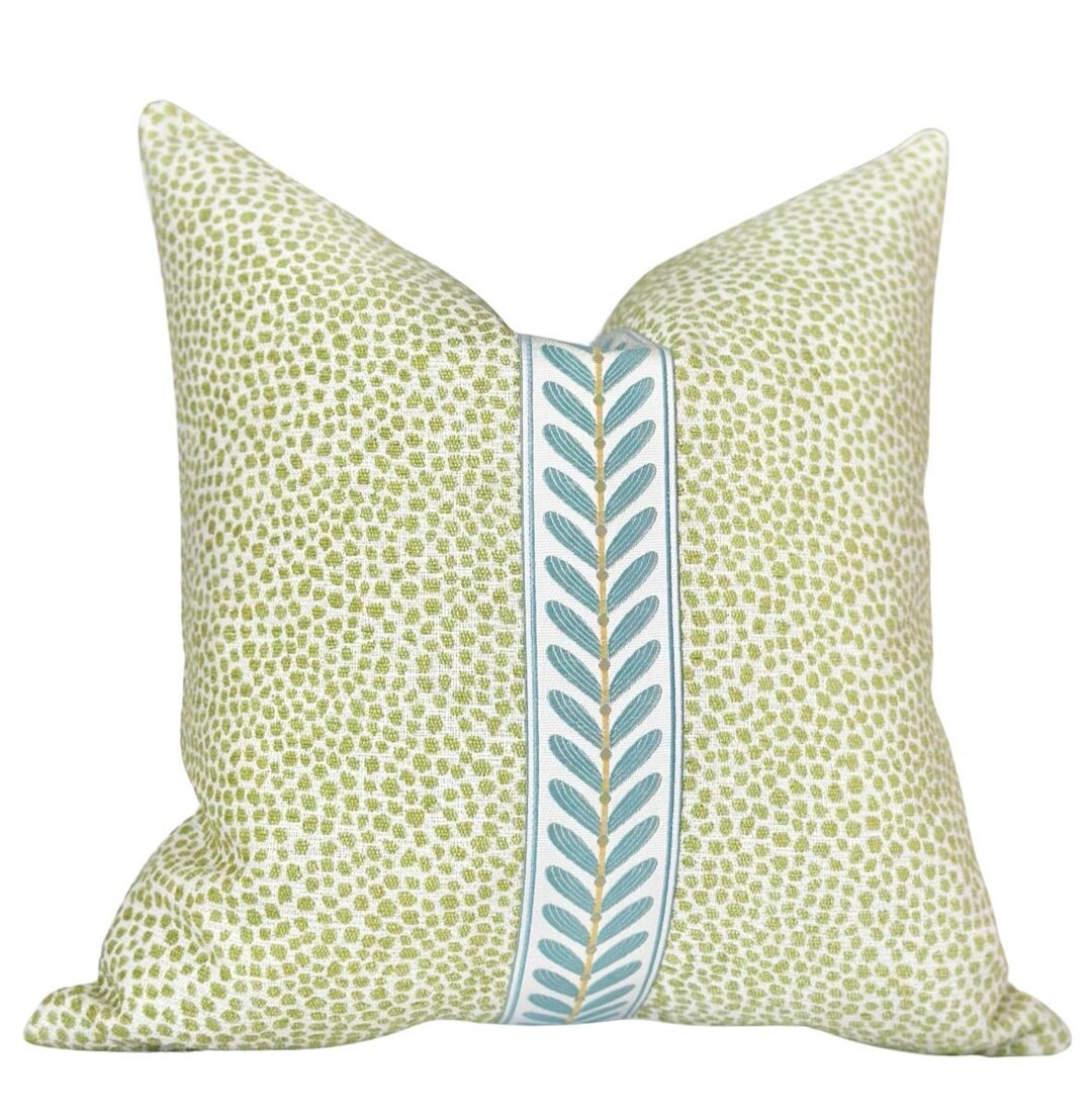 Lime Green Dotted Throw Pillow Cover Modern Green Pillow Cover With Seaglass Decorative Tape Deta... | Etsy (US)